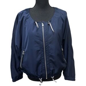 Athleta Womens Large Navy Chill Bomber Full Zip Jacket Drawstring Lightweight